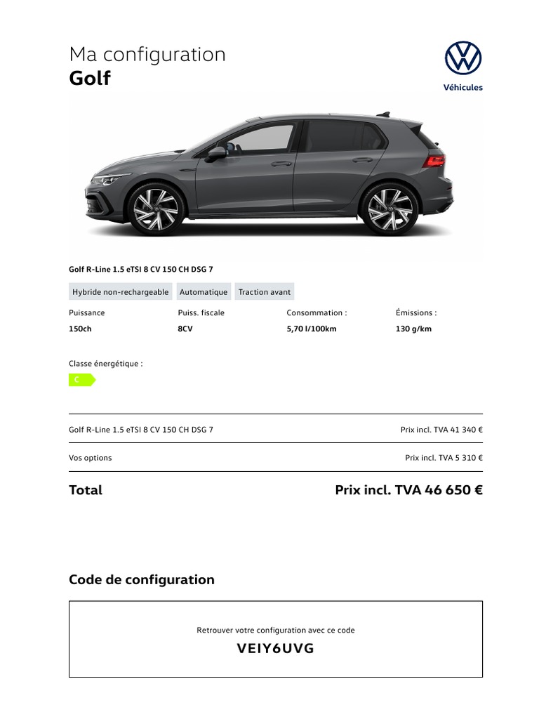 Configuration Golf R-Line 1.5 eTSI 150 CH | PDF | Frein | Pneumatique ...