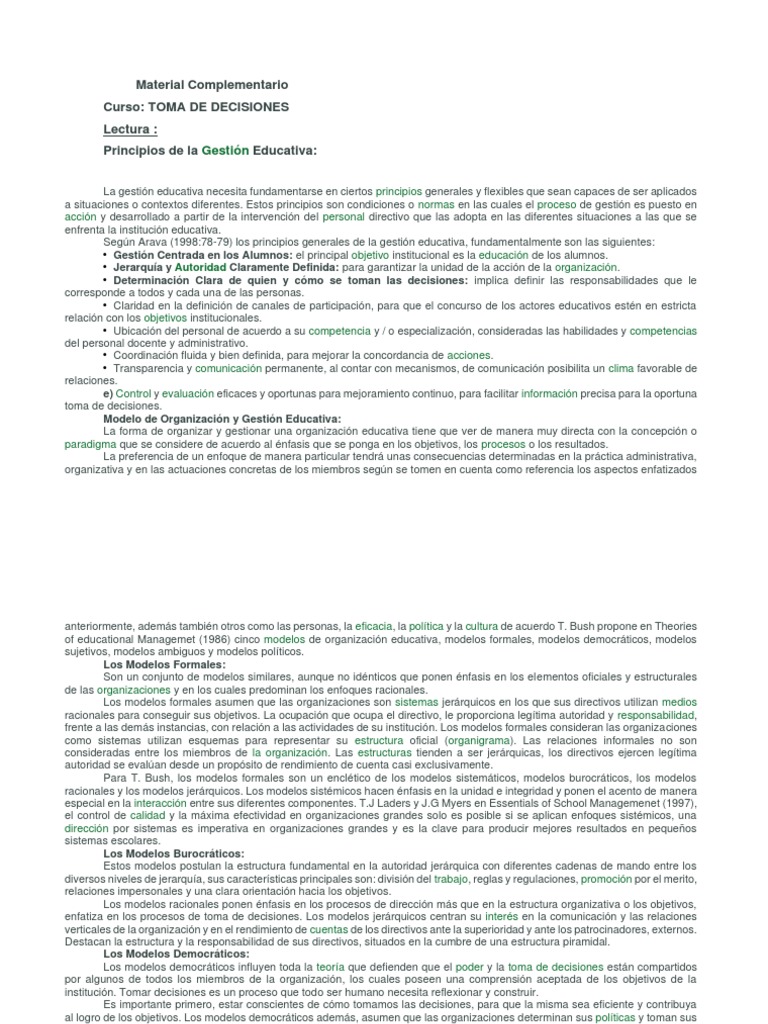 Principios y Modelos de Gestión Educativa | PDF | Evaluación | Aprendizaje