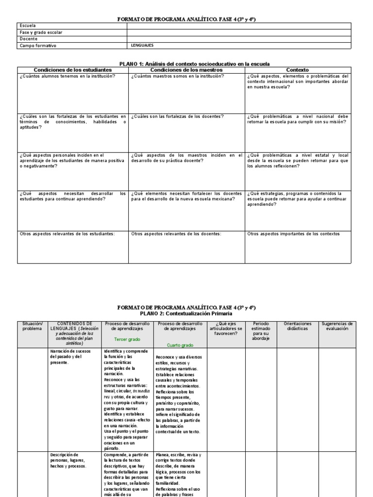 Programa Analítico Fase 4 Primaria | PDF | Ritmo | Enseñando