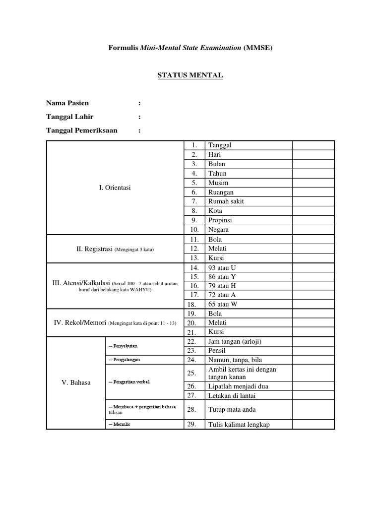 Formulir MMSE | PDF