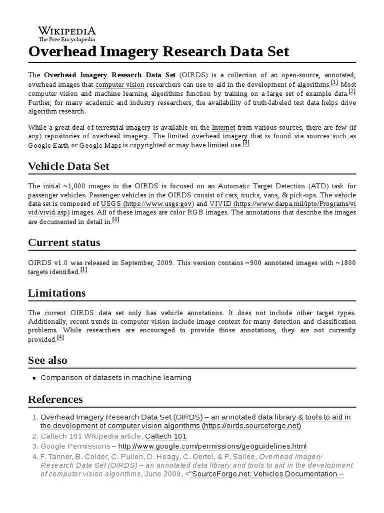 Overhead Imagery Research Data Set PDF Computing