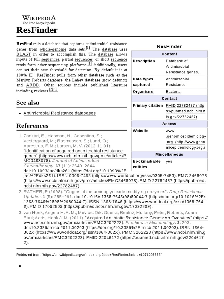 ResFinder: Antimicrobial Resistance Database | PDF | Antimicrobial ...