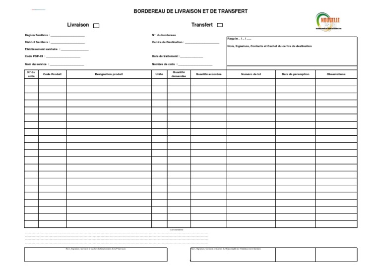 Bordereau de Livraison et Transfert | PDF