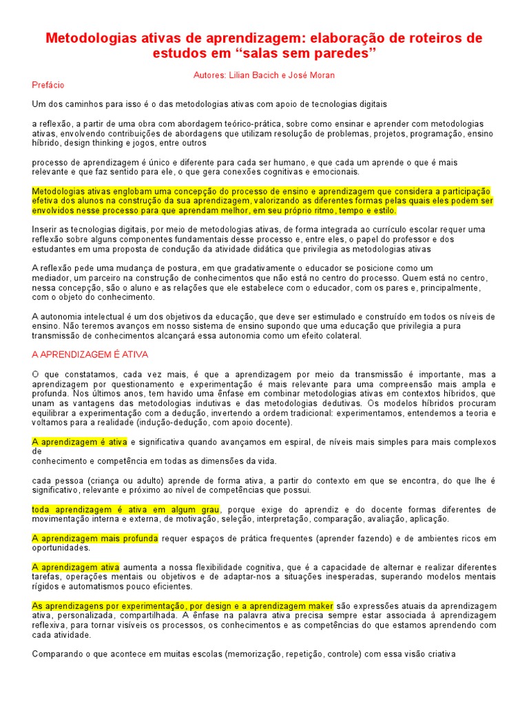 Metodologias ativas de aprendizagem elabora o de roteiros de estudos