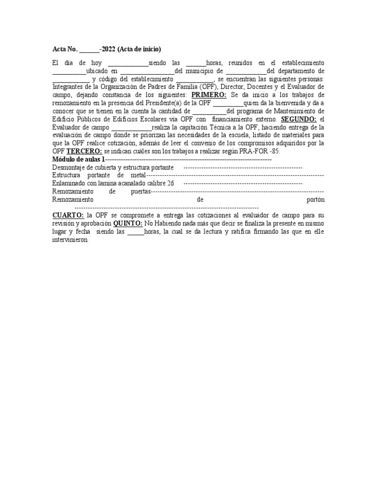 Acta de Inicio del Año Escolar 2022 | PDF