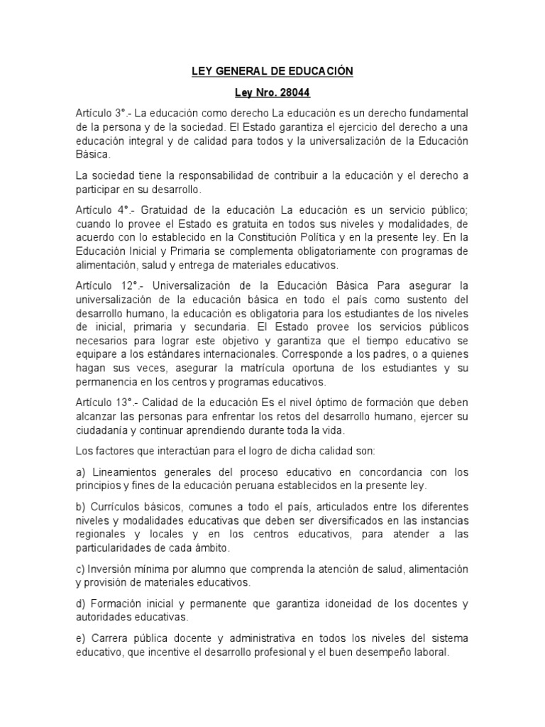 Ley General de Educación 2804 | PDF | Educación de la primera infancia ...
