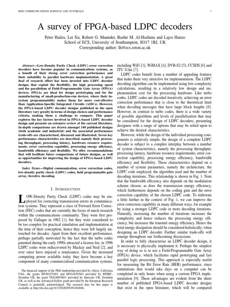 Ldpcfpgasurvey pdf low density parity check code field