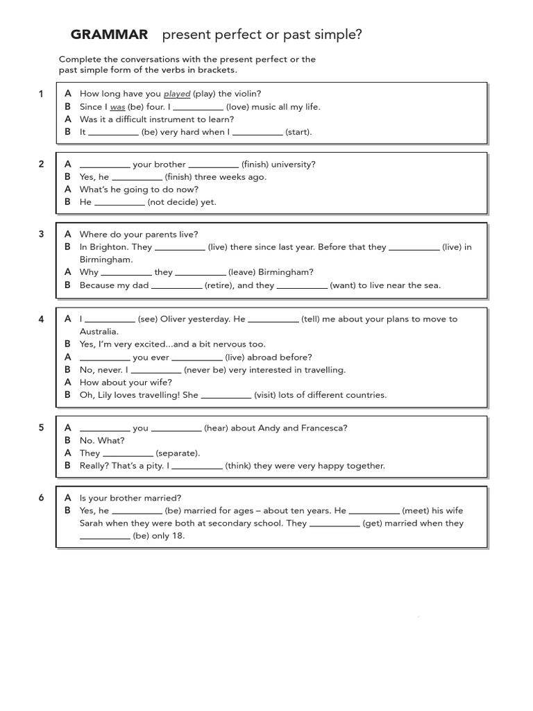 Grammar Practice: Past vs Present Perfect | PDF | Linguistics | Grammar