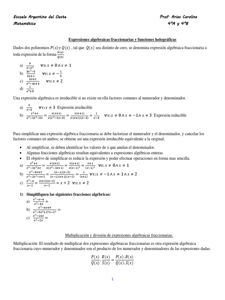 Expresiones Algebraicas y Funciones Holográficas | PDF | Conceptos ...