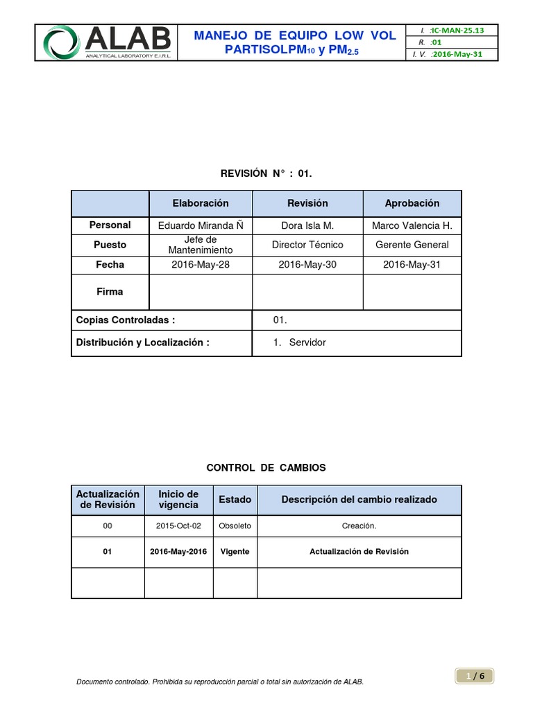 Instructivo Manejo Partisol PM2.5 | PDF | Partículas | Ciencias de la ...