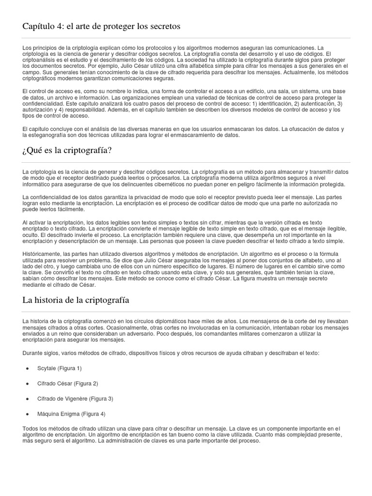 Ciberseguridad Capitulo 4 Pdf Cifrado Clave Criptografía