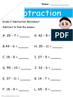 Grade 2 Subtraction With Numbers Worksheet 1