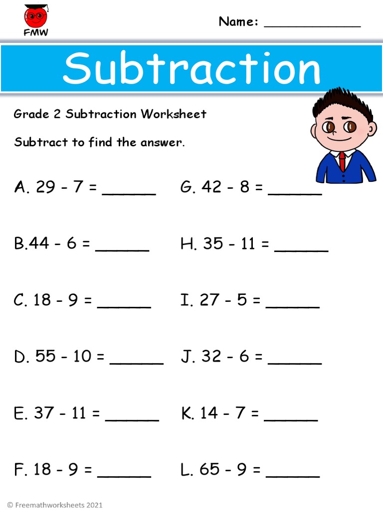 Grade 2 Subtraction With Numbers Worksheet 1 PDF