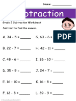 Grade 2 Subtraction With Numbers Worksheet 2