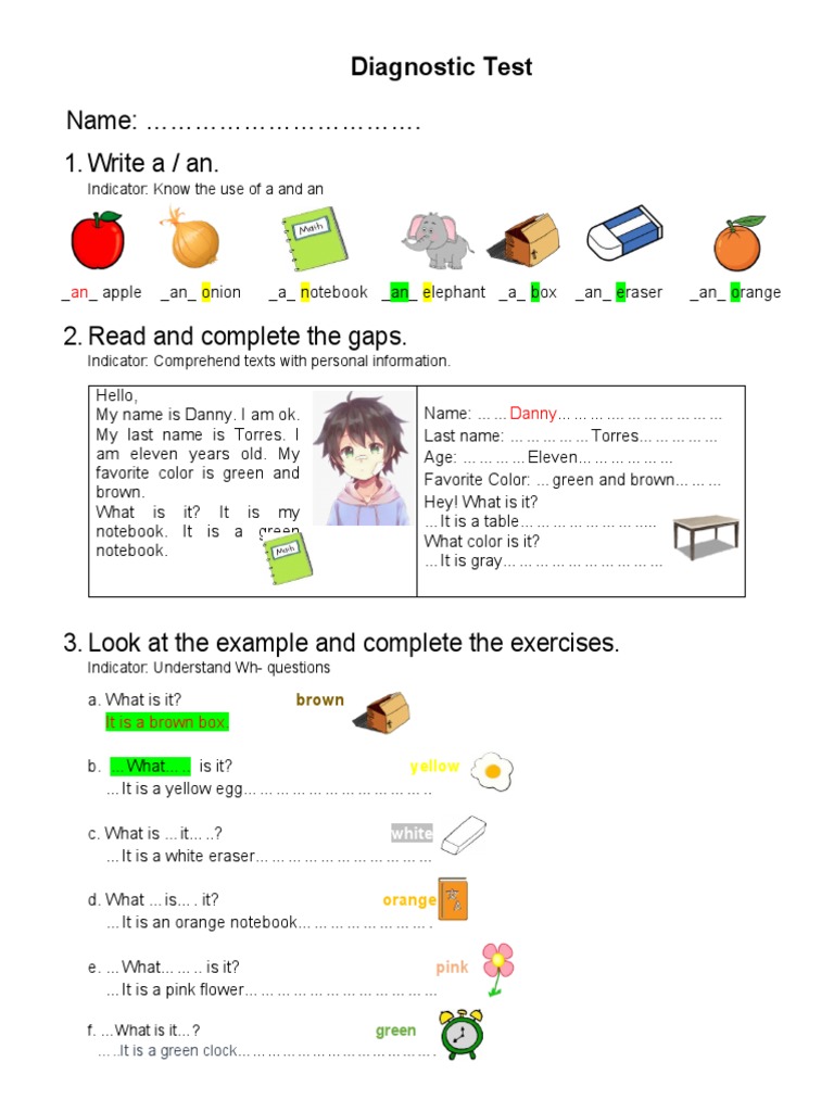 Diagnostic Test for English Basics | PDF | Linguistics | Languages
