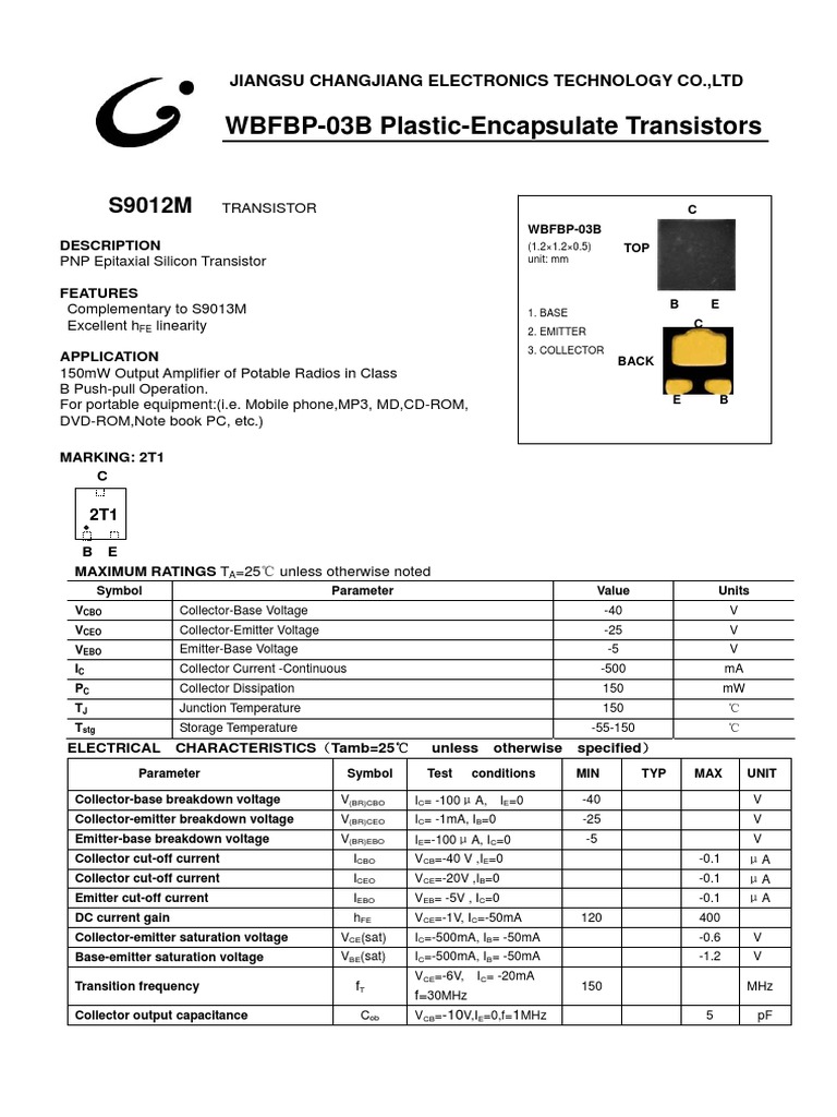Datasheet S9012M | PDF | Bipolar Junction Transistor | Semiconductor ...