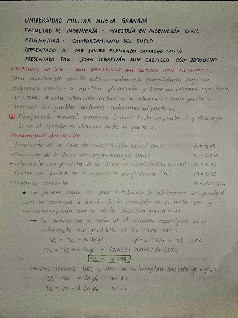 Ej. 5.4 - Soil Behaviourand Critical State Mechanics | PDF