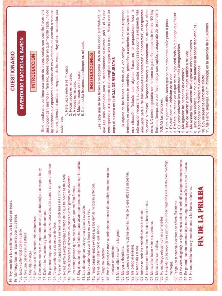 BarOn Adultos - Cuestionario Protocolo Interpretacion | PDF