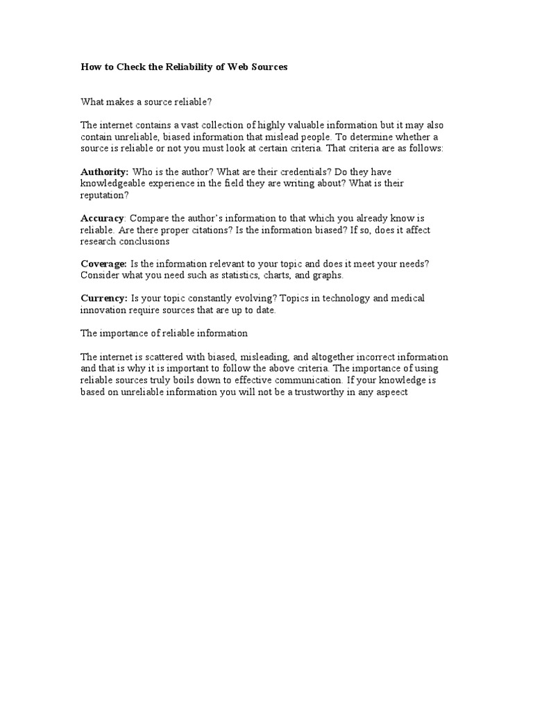 How To Check The Reliability of  Sources PDF