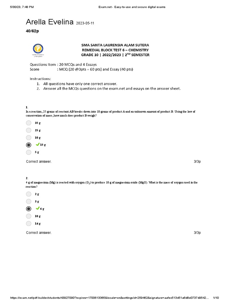 Chemistry Exam Questions and Answers | PDF | Mole (Unit) | Atoms