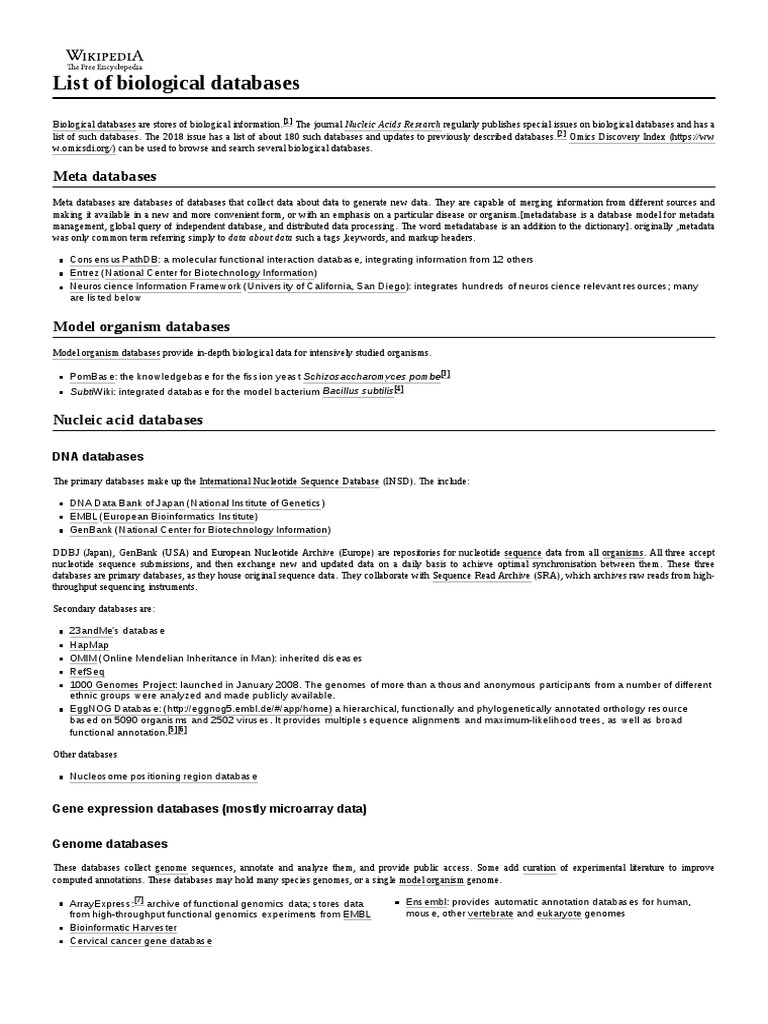 List of biological databases pdf national center for biotechnology