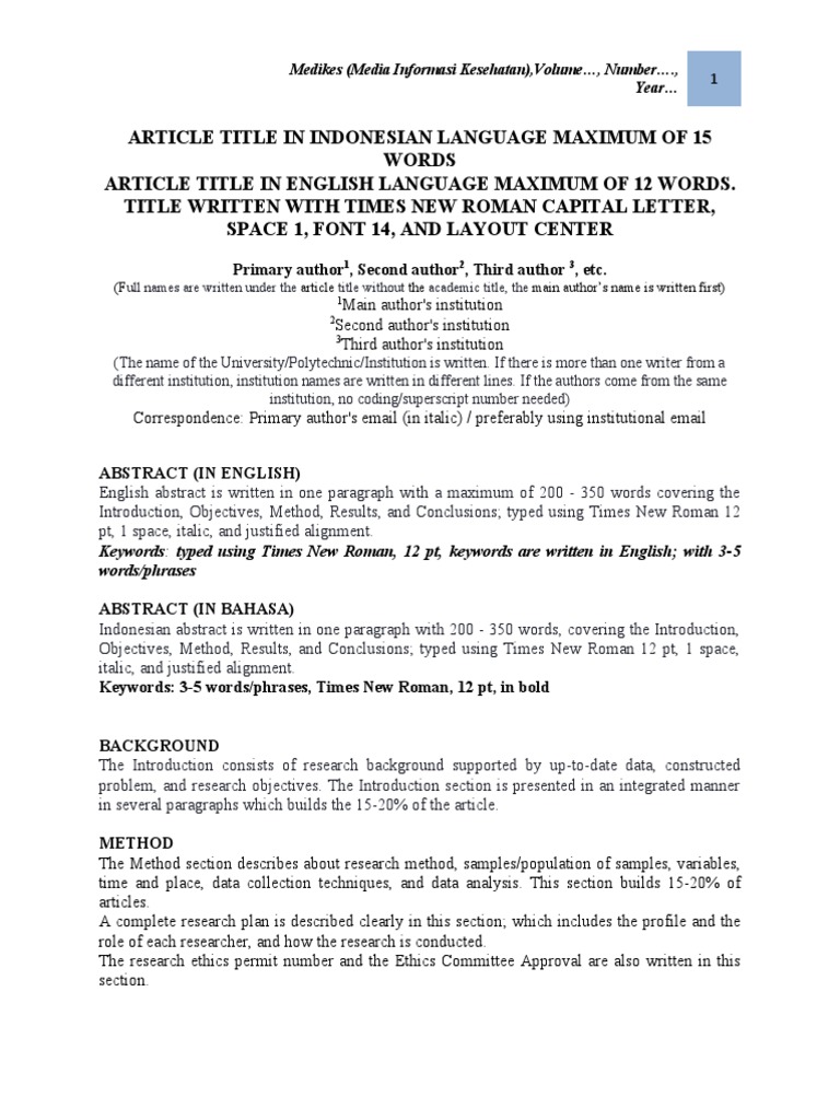Journal Article Format Guidelines | PDF | Times New Roman