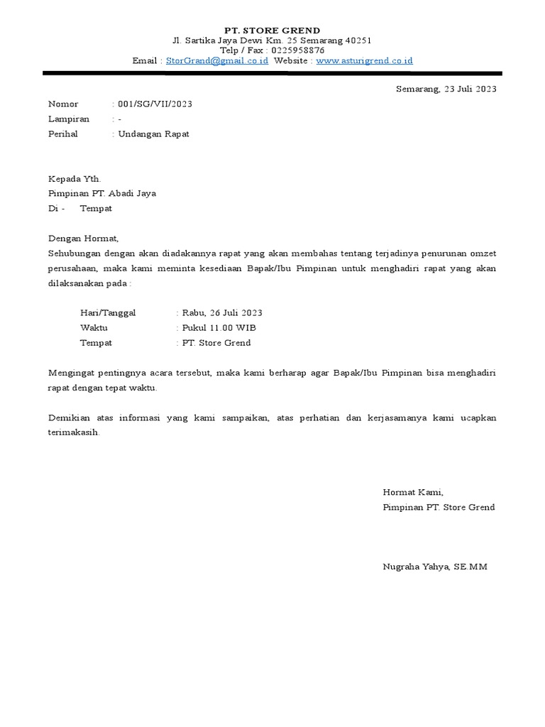 Surat Undangan Rapat | PDF