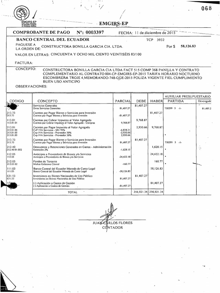 Comprobante de pago banco central del ecuador fecha 11 de diciembre