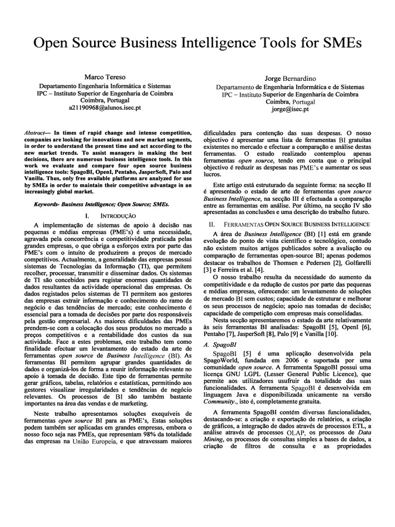 Open Source Business Intelligence Tools For SMEs | PDF | Tecnologia da ...