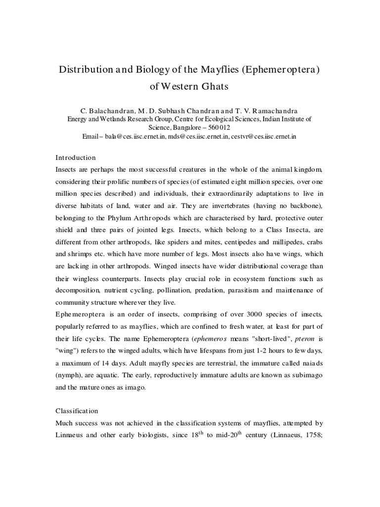 Mayfly Distribution in Western Ghats | PDF | Insects | Zoology