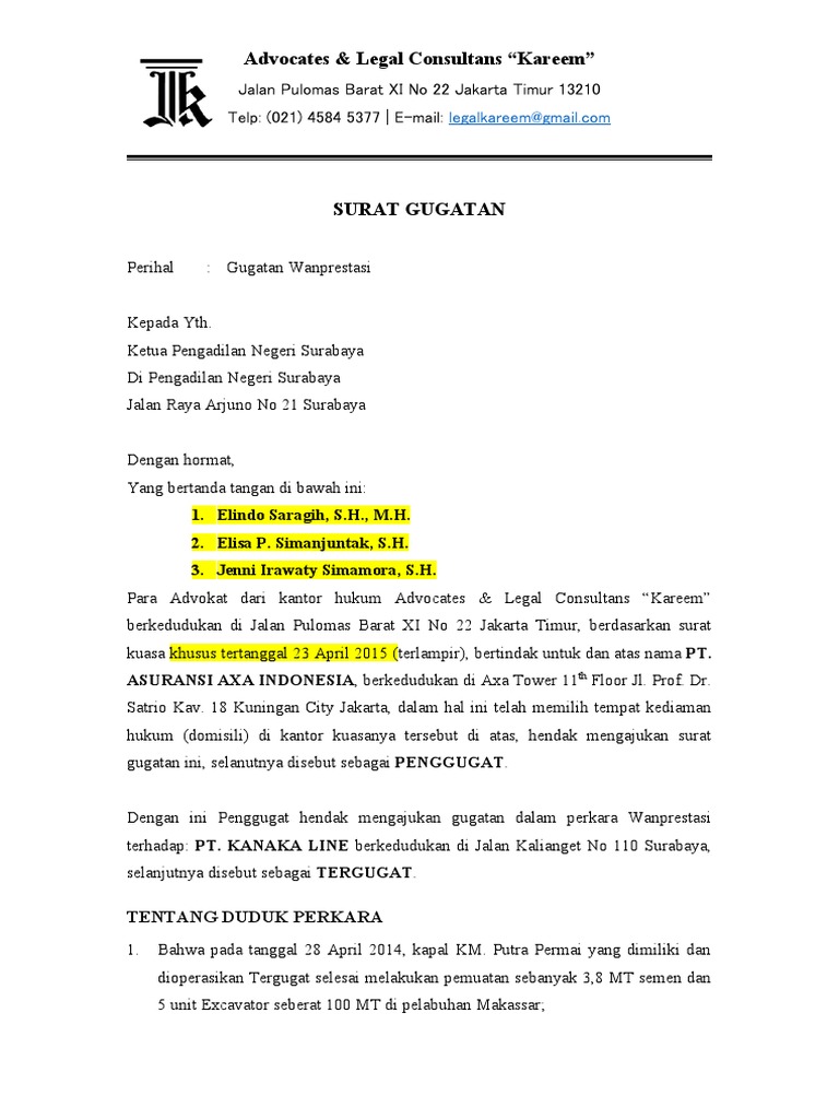 Surat Gugatan Wanprestasi Pdf