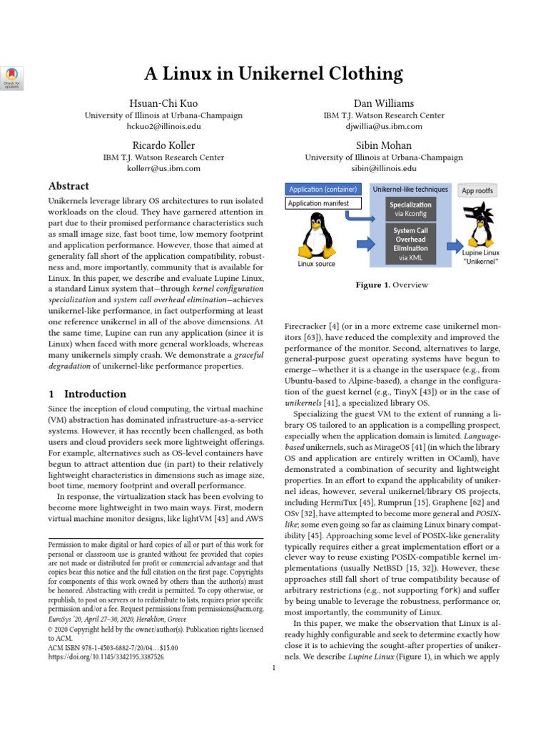 A Linux in Unikernel Clothing: Hsuan-Chi Kuo Dan Williams | PDF ...