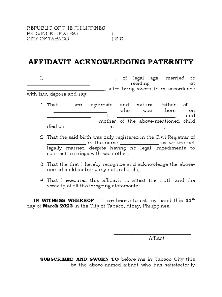 Affidavit Acnknowledging Paternity | PDF | Law