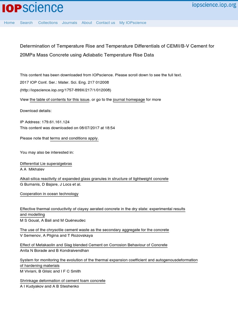 CEMII/B-V Cement Temperature Analysis | PDF | Concrete | Strength Of ...