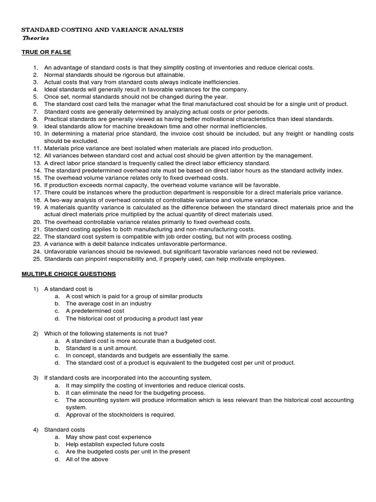 Standard Costing and Variance Analysis | PDF | Cost | Labour Economics