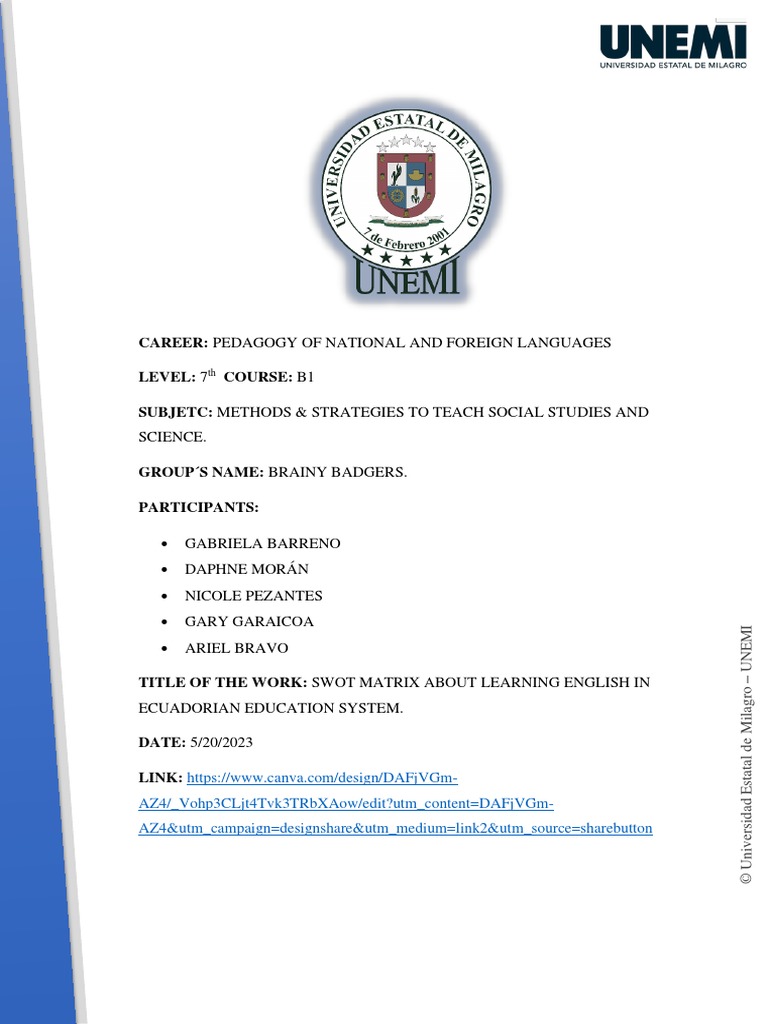 SWOT Analysis of English Learning in Ecuador | PDF | Social Science