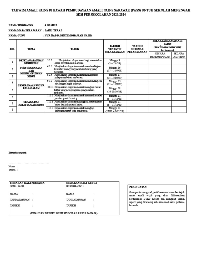 4g Takwim Amali Sains Di Bawah Pembudayaan Amali Sains Sarawak | PDF