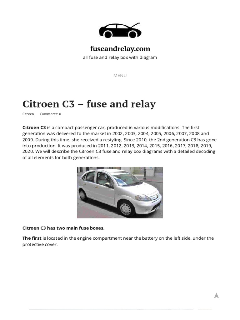 Fuse Box Diagram Citroen C3 With Assignment and Location | PDF | Diesel