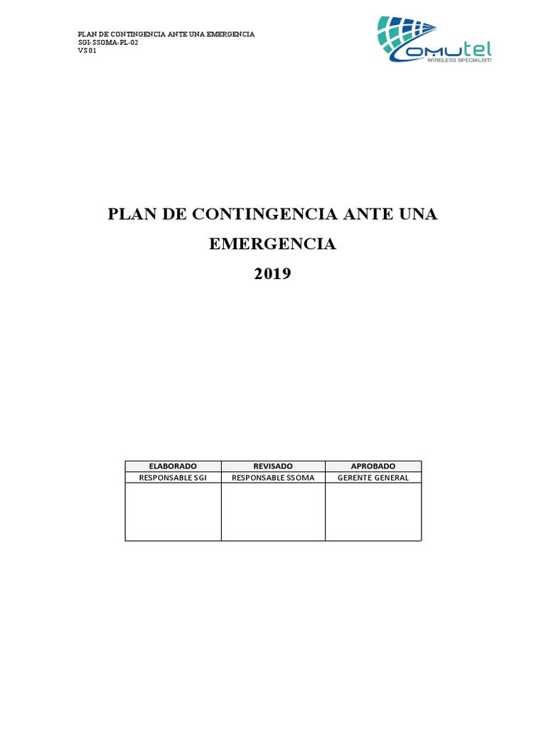 SGI-SSOMA-PL-02 (PLAN DE CONTINGENCIA ANTE UNA EMERGENCIA) | PDF ...