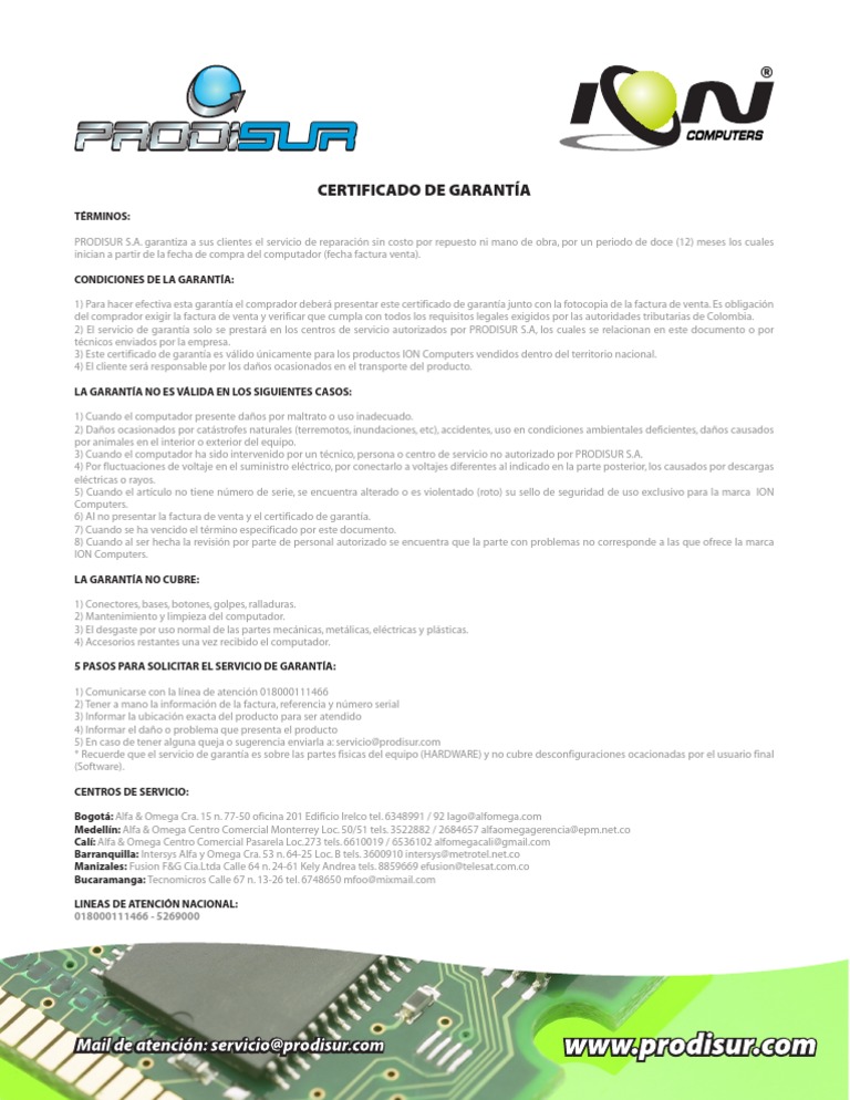 Carta de Garantia PC  Factura  Informática