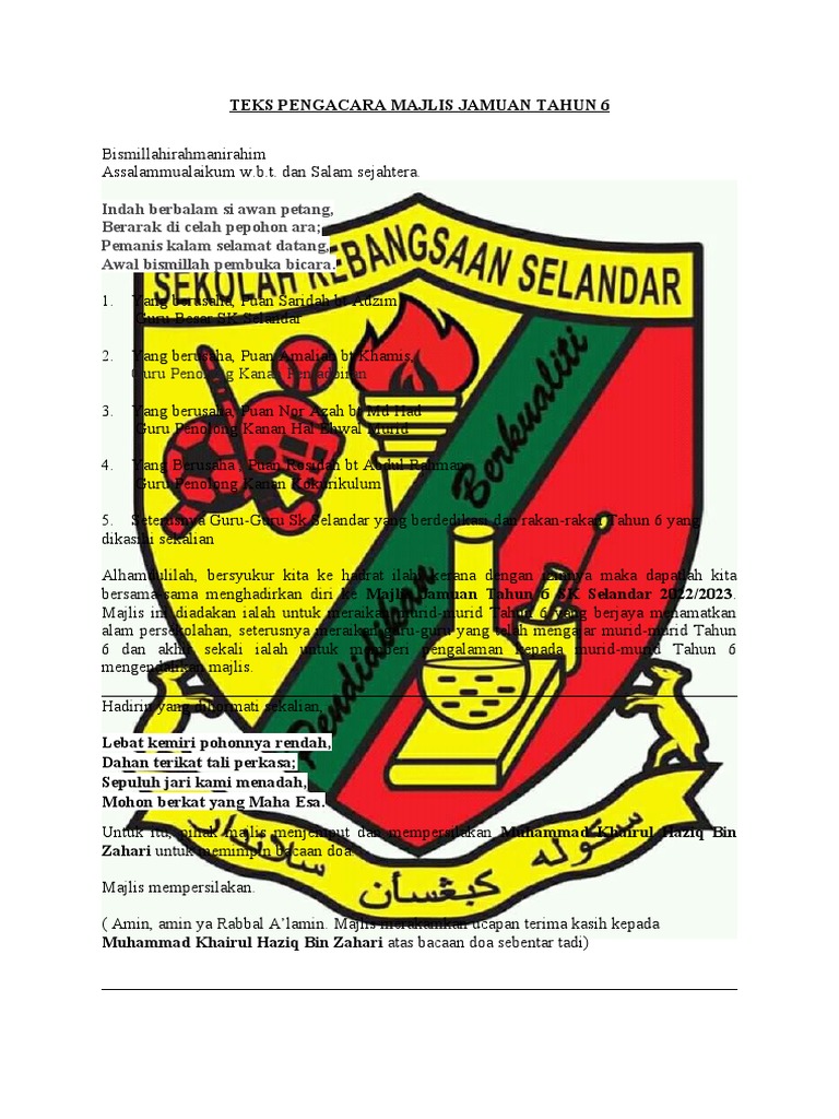 Majlis Jamuan Tahun 6 SK Selandar | PDF | Karier & Perkembangan ...