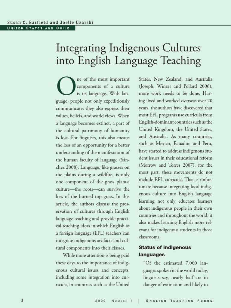 Integrating Indigenous Cultures in EFL | PDF | Part Of Speech | English ...