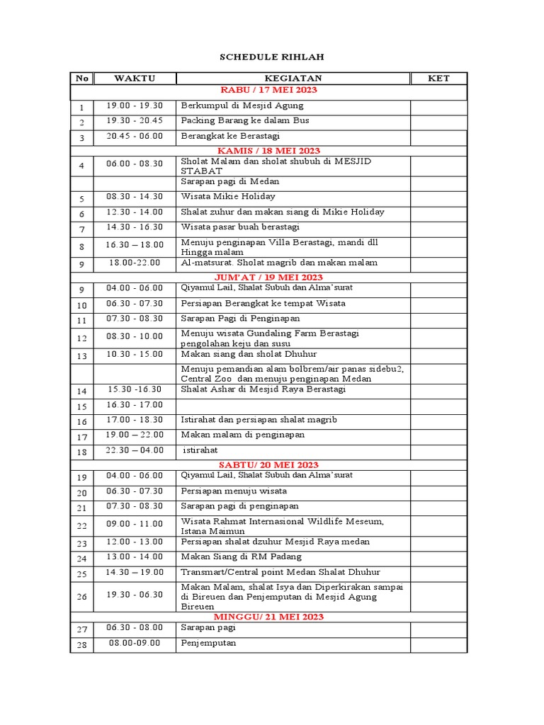 Schedule Rihlah 2023 Castor | PDF