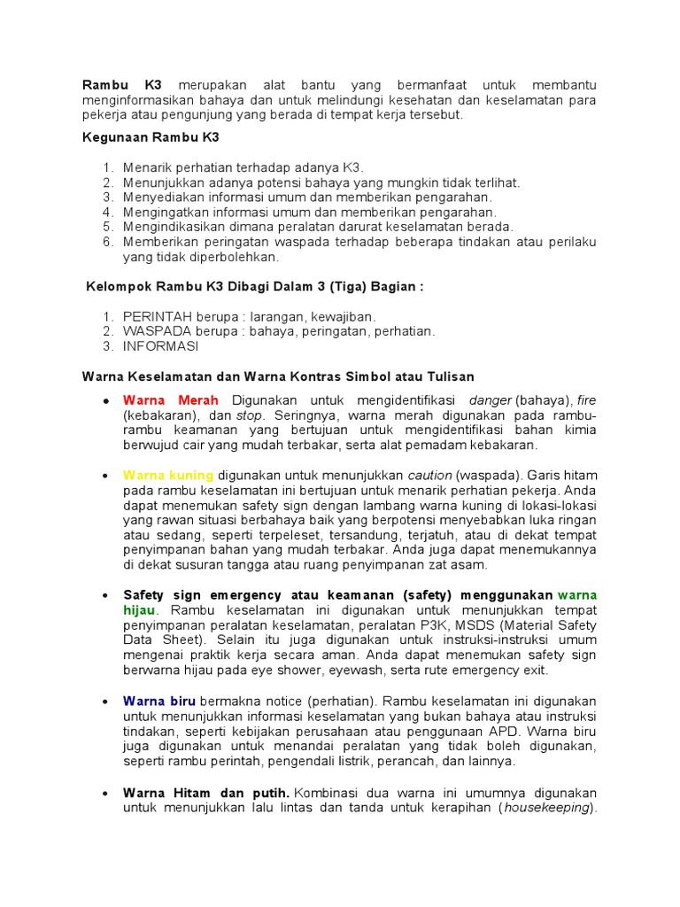 Fungsi dan Jenis Rambu K3 | PDF