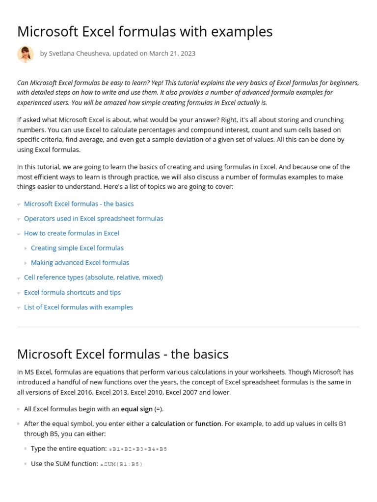 Excel Formulas With Examples | PDF | Microsoft Excel | Spreadsheet
