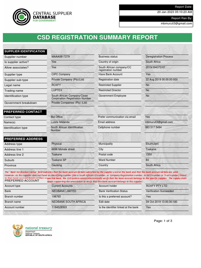 CSD Registration Summary for LUPTEX | PDF | Identity Document | Taxes