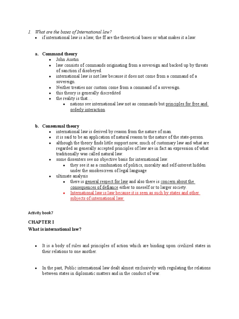 A. Command Theory 1. What Are The Bases of International Law? PDF International Law