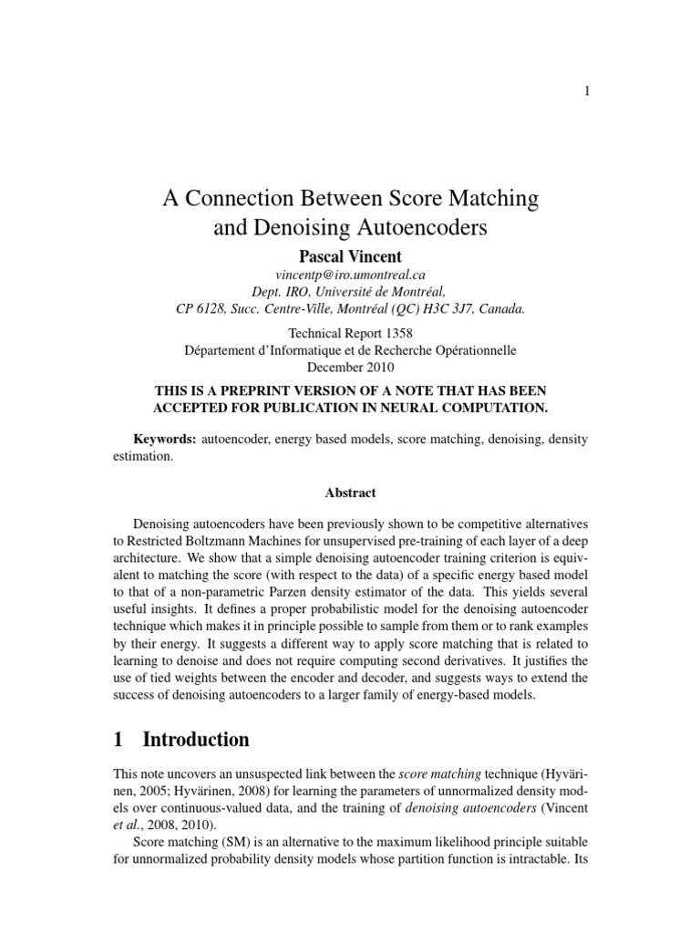 Score Matching and Denoising Autoencoders | PDF | Bias Of An Estimator ...
