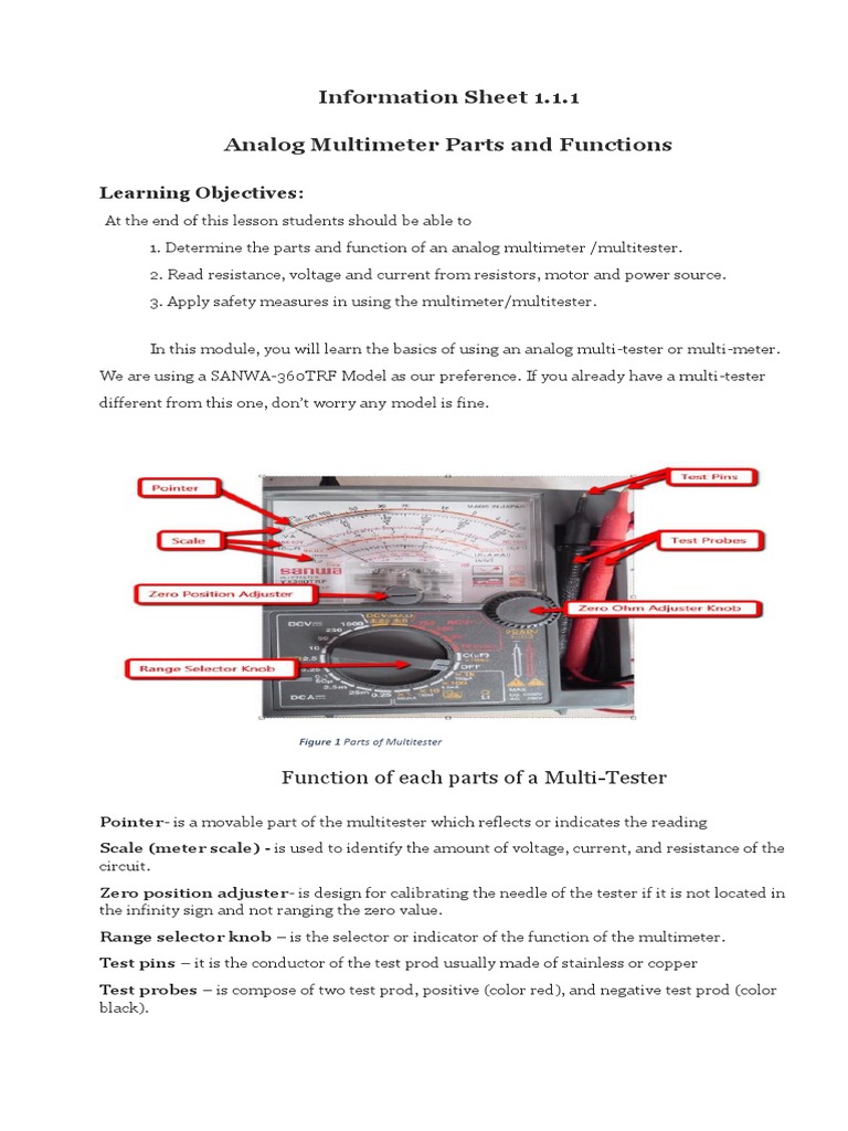 Multimeter Parts and Functions PDF PDF Physical Sciences