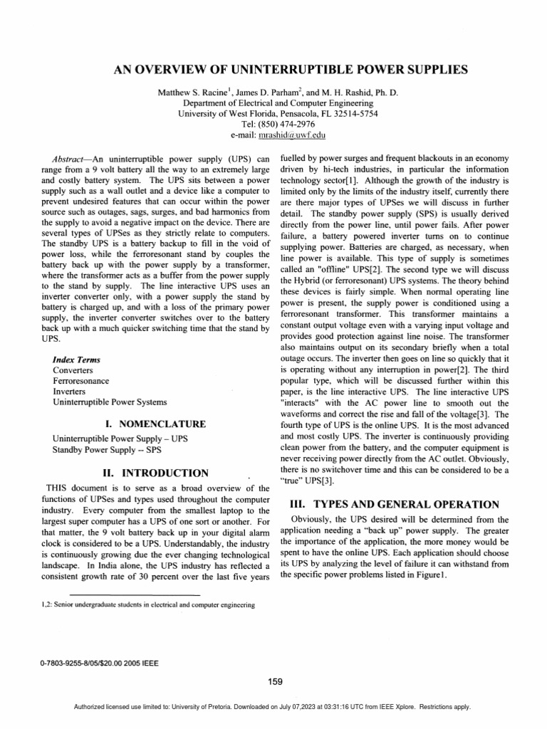 Overview of Uninterruptible Power Supplies | PDF | Power Inverter ...